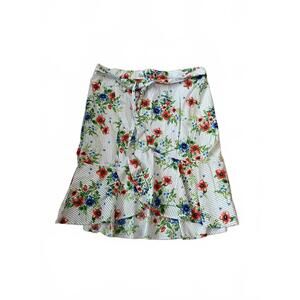 Meg & Margot Cottage Garden Girl Ruffled Midi Floral Stripe Skirt Size L